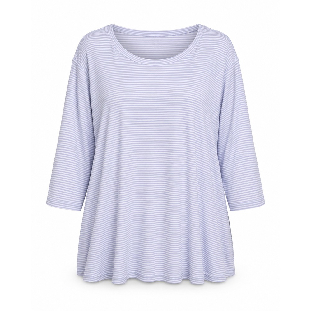 NWT J. Jill 4X Pale Blue Striped 100% Pima Cotton 3/4 Sleeve Scoop Neck Tee